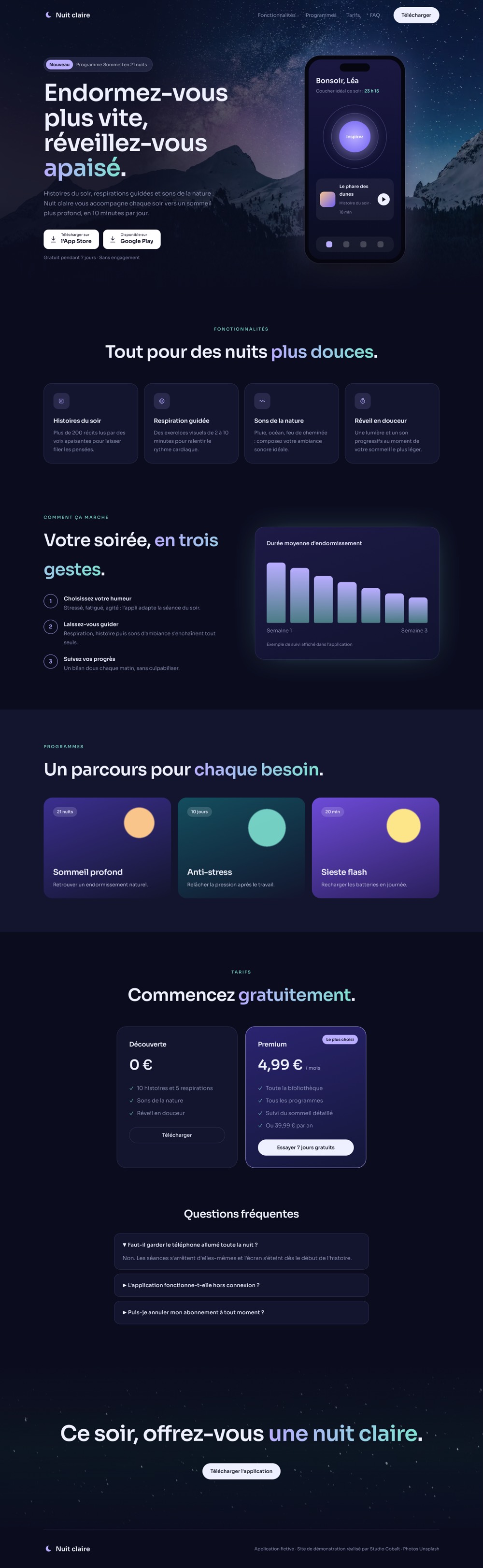 Nuit claire · App launch page