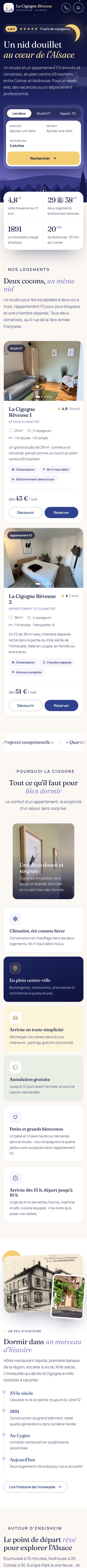 The La Cigogne Rêveuse website on a phone.