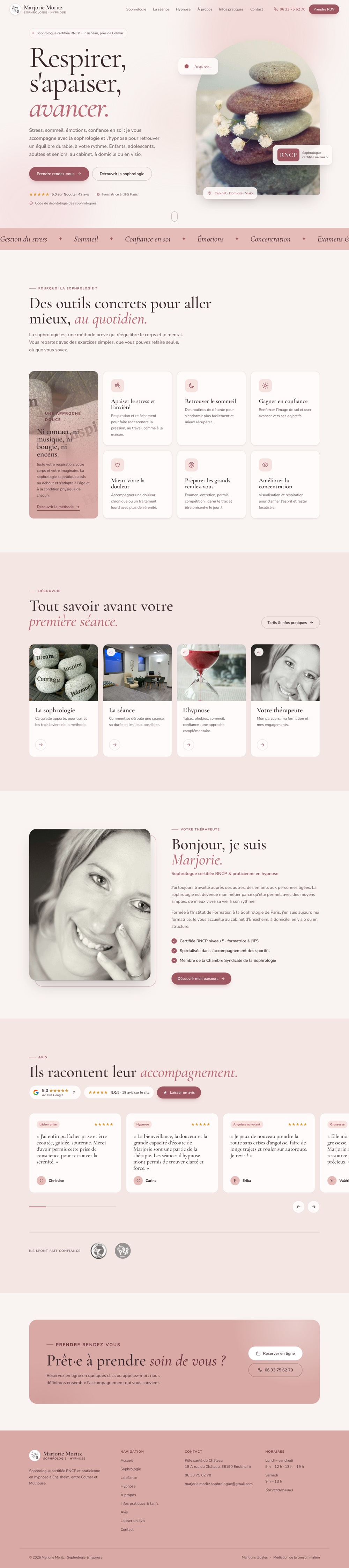 Home page of Marjorie Moritz's website on a computer.
